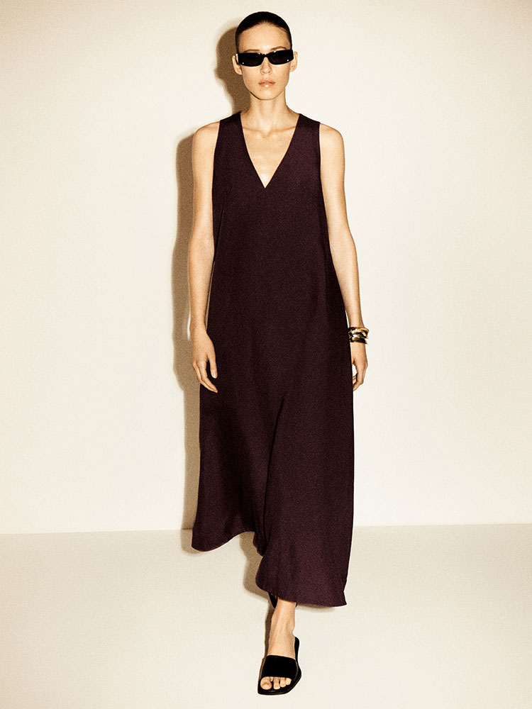 Aライン リネンブレンド マキシワンピース